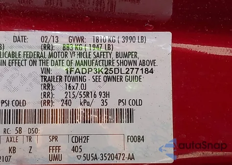 2013 Ford Focus Se из США, поврежденный, VIN 1FADP3K25DL277184